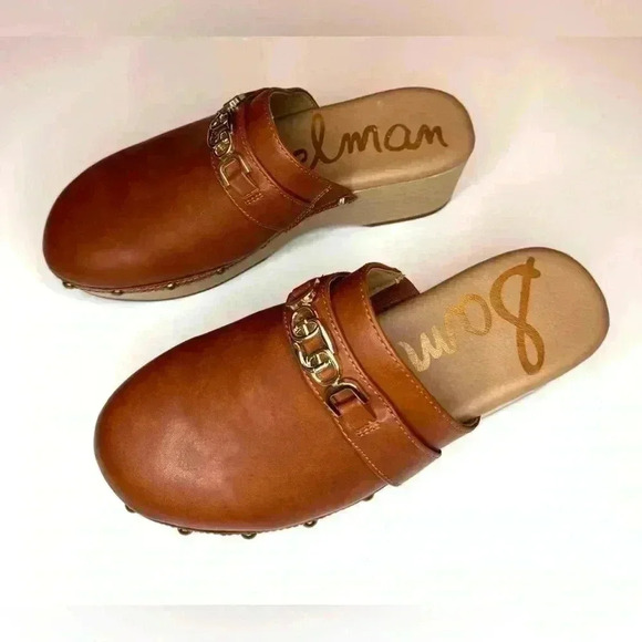 Sam Edelman Womens Kaye Studded Faux Leather Platform Mules Size 8.5 Cuoio Brown - Picture 3 of 8